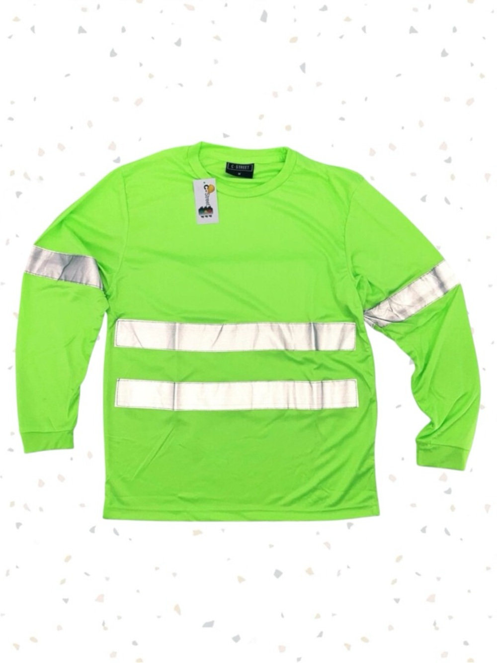 Safety Shirt Electric Neon Green Reflective Stripes Long Sleeve Work Top M - NEW